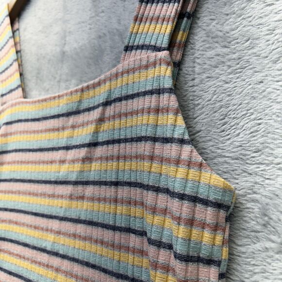 Y2K American Eagle Tank Top L Milkmaid Dainty Ribbed Striped Square Neck Cropped - Picture 3 of 8